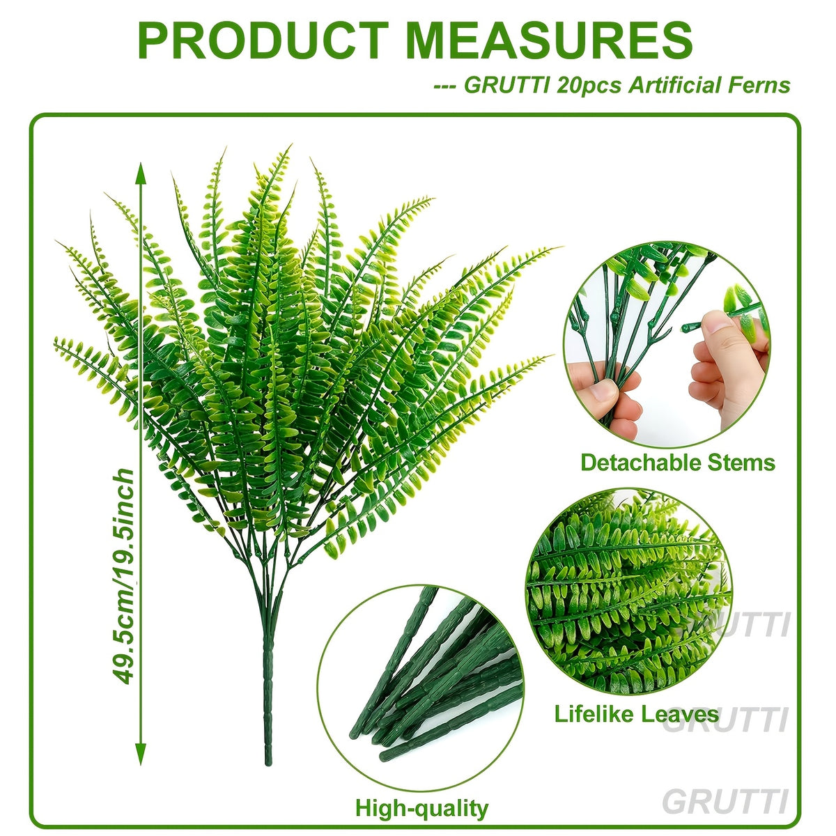 Set of 20 Artificial Ferns Suitable for Outdoor Use, These Faux Boston Ferns Are Made from Uv-Resistant Plastic, Perfect for Enhancing The Decor of Homes, Offices, Gardens, Patios, And Yards