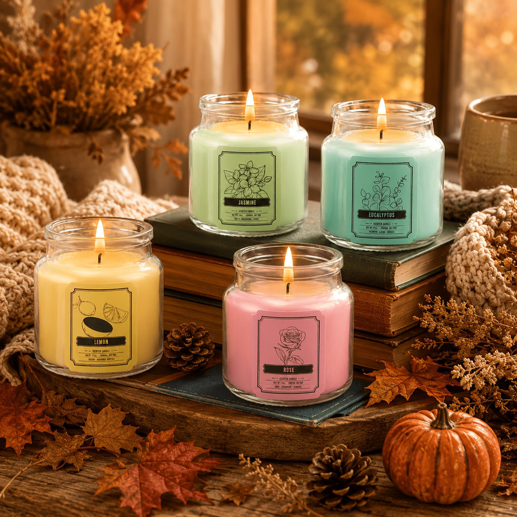 Six-Scent Soy Candle Set, 6 Scented Candles with Jasmine, Eucalyptus, Lavender, Vanilla, Rose and Lemon for Cozy Home Decor and Holiday Gifts