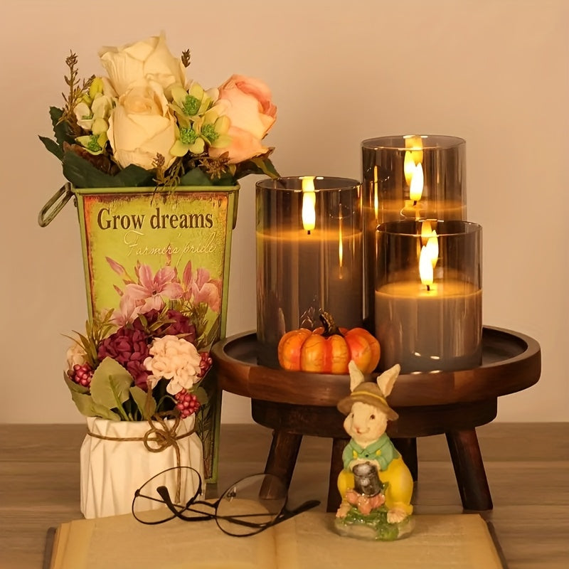 3pcs Flameless LED Candles Battery-Powered with Remote, Realistic Flickering Flame ABS Suitable for Home, Wedding, Christmas, Halloween Decorations - Flameless Cylindrical Candles for Use, Remote Operation, No Smoke