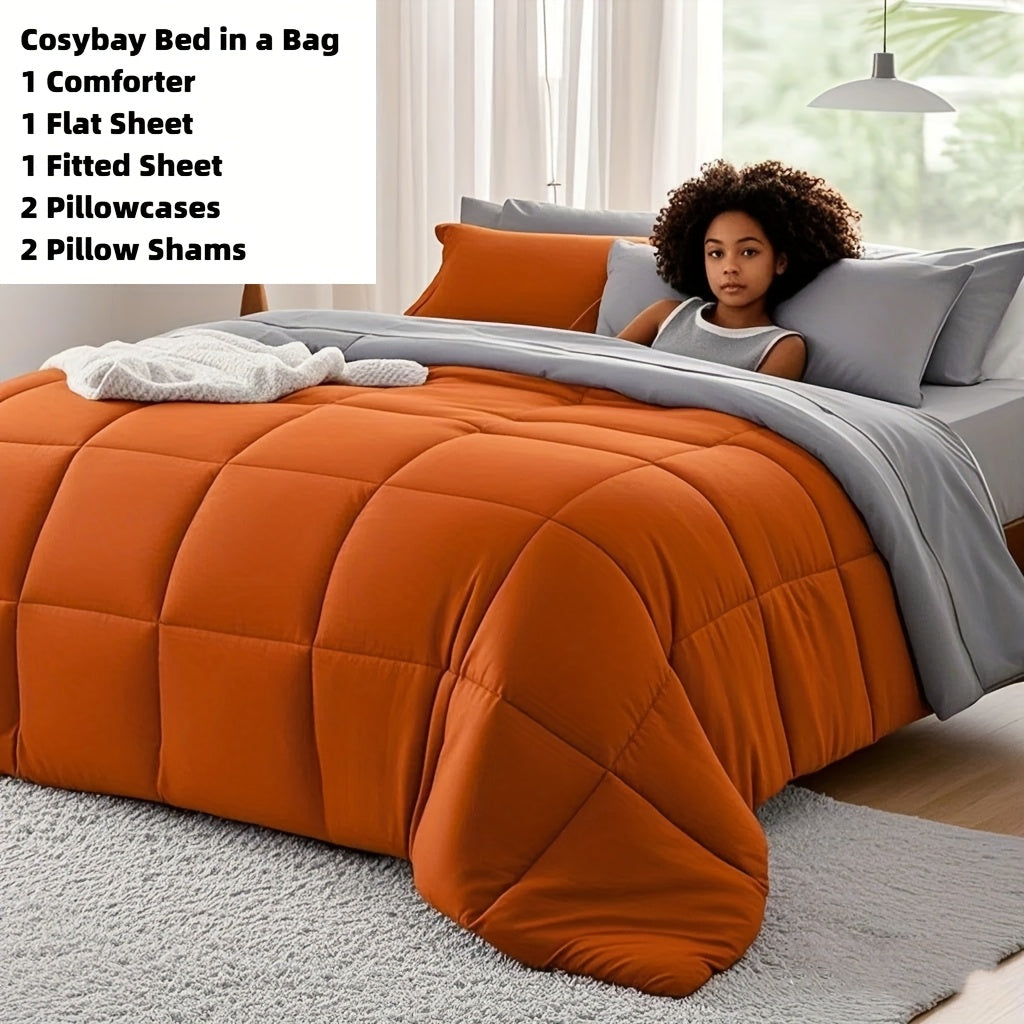 Cosybay 7 Piece Luxurious Comforter Set Queen/King/Full Size, Bed In A Bag Bedding Includes 1 Comforter, 1 Bed Sheet, 1 Fitted Sheet, 2 Pillowcases, 2 Pillow Shams, Soft Complete Bedding for Home Hotel, Perfect for Halloween Holiday, Birthday