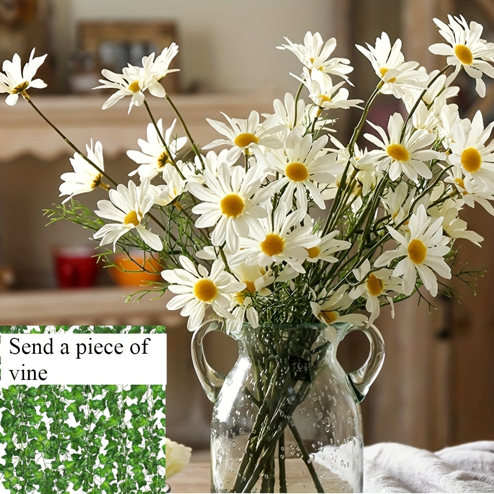 4 Bundles Classic White Artificial Daisy Flowers - UV-Resistant, 20-Inch Plastic Floral Decor For Home, Courtyard, Vases | Ideal For Easter, Holidays(Send An Extra Vine Strip)