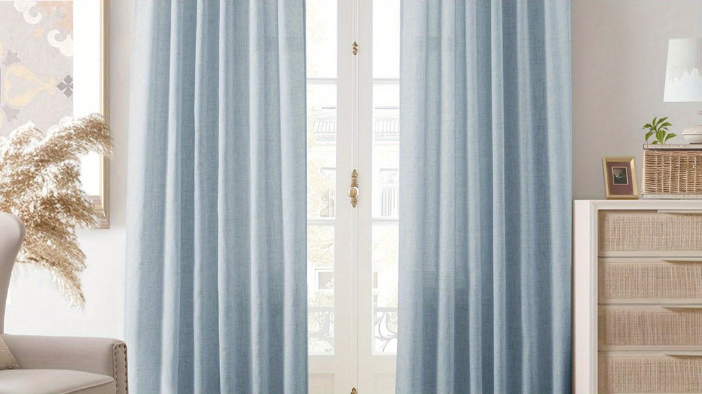 Semi Sheer Linen Look Curtains, 4-Panel Light Filtering Window Drapes with Rod Pocket and Back Tab Hanging for Farmhouse Living Room and Bedroom Decor