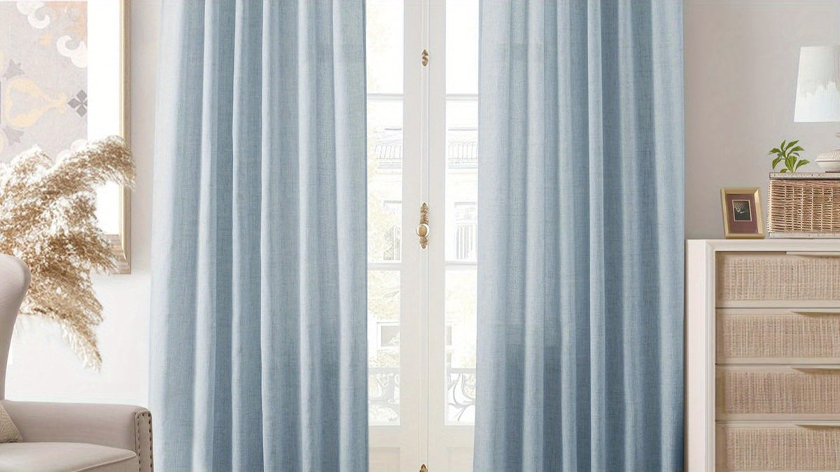 Semi Sheer Linen Look Curtains, 4-Panel Light Filtering Window Drapes with Rod Pocket and Back Tab Hanging for Farmhouse Living Room and Bedroom Decor