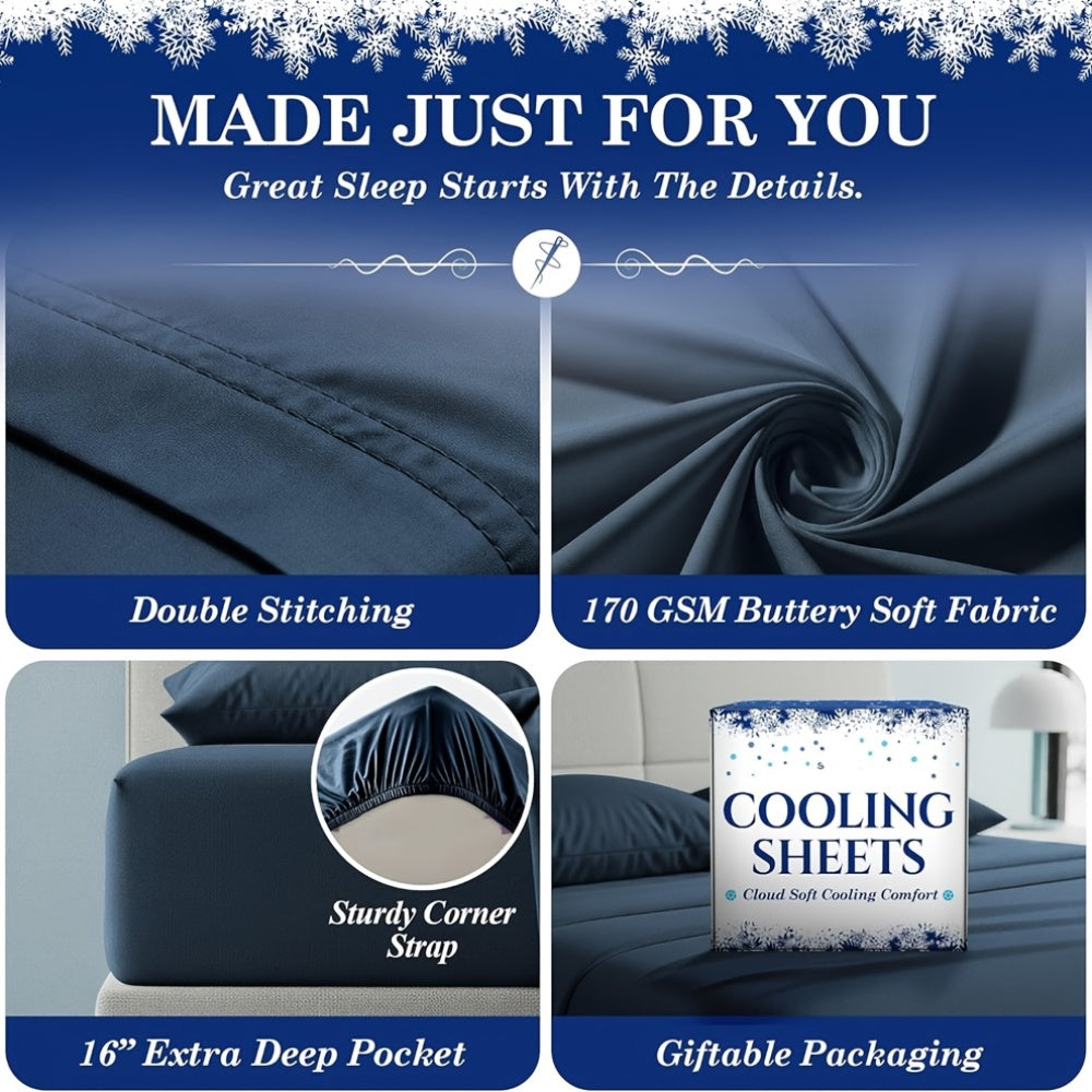Set of 4 Cooling Bamboo Bed Sheets, 3000 TC Extra Deep Pocket 20 Inch Sheets, Luxurious Soft Hotel & Cooling Sheets for Warm Sleepers, Wrinkle & Shrink Resistant, Includes Fitted Sheet, Flat Sheet, And Pillowcases, Available in Twin, Full, Queen