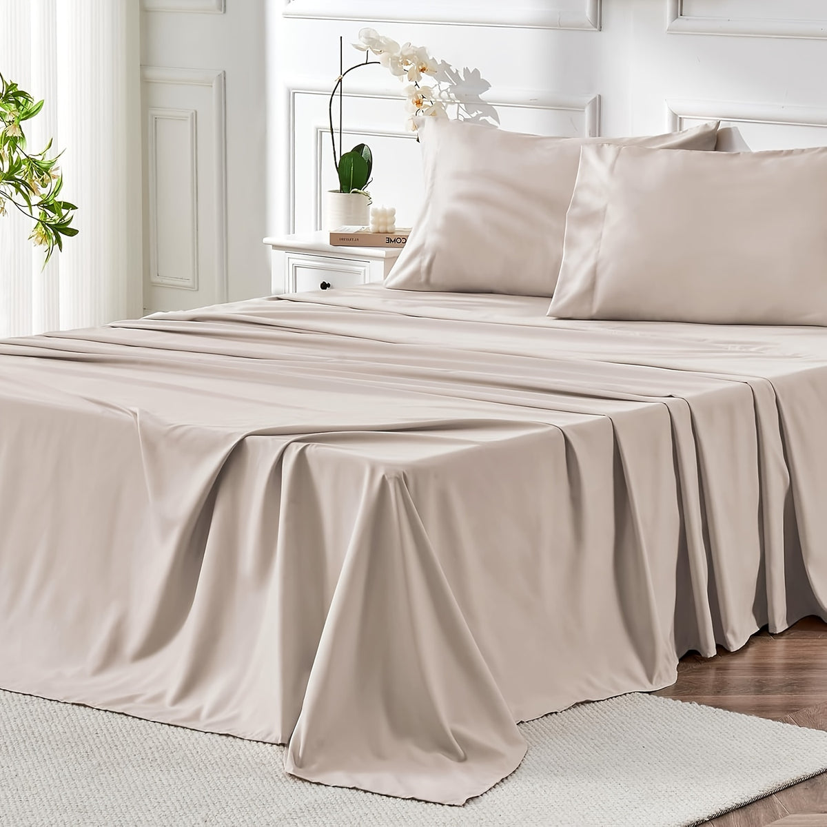 4pcs Queen Size Luxury Hotel-Grade Bed Sheet Set - 2000TC Ultra Soft & Breathable Microfiber with 14" Deep Pocket, Shrinkage & Fade Resistant, Lavender Elegant Deep Pocket Fitted Sheet, Flat Sheet & 2 Pillowcases for Mattresses, All-Season Easy Care Beddi