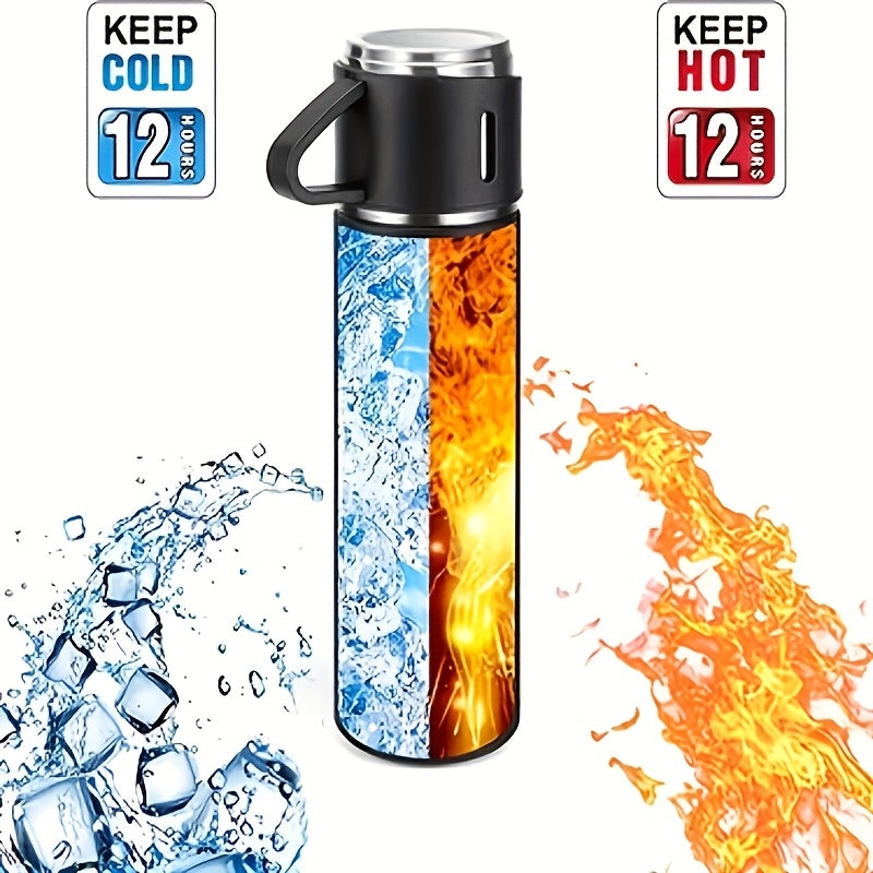 16.9 Oz/ 500Ml Insulated Stainless Steel Vacuum Bottle Set - Keeps Drinks Hot Or Cold for Hours, Perfect for Commuters, Office Workers, Students, And Outdoor Enthusiasts - Durable, Leak Proof, And Easy to Clean