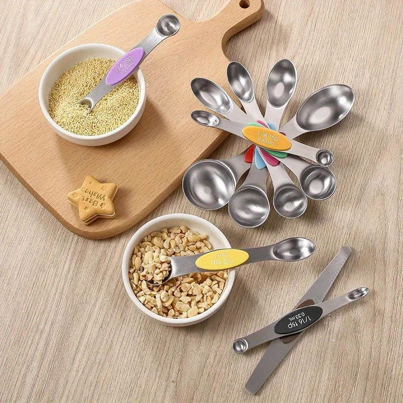 8pcs Measuring Cups/ 9pcs Measuring Spoons/ 17pcs Measuring Cups + Measuring Spoons Are Suitable For Both Dry And Liquid Ingredients - Very Suitable For Kitchen Tools, Kitchen Supplies, And Kitchen Accessories For Cooking And Baking.