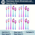 Rainbow Flatware Set in 20 or 60 Pieces, Polished 201 Stainless Steel Cutlery for Everyday Home Dining, Wedding Tables and Holiday Entertaining
