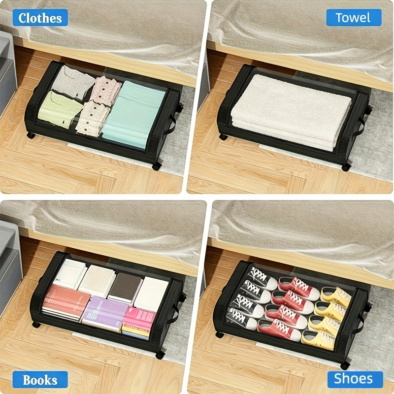2pcs Under Bed Storage Organizer Metal Underbed Bins With Wheels And Lid Metal Underbed Storage Containers Under Bed Rolling Storage For Clothes, Bedding, Shoes, Blankets, Books, Under-Bed Storage