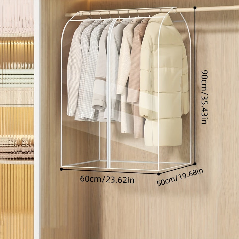1pc Extra Large Clear Hanging Garment Bag - PVC Zipper Closure Dustproof Closet Organizer for Coats, Suits, Dresses | Sealed Wardrobe Protector for Dorm, Bedroom Storage (Frame Not Included), Bedroom Wardrobe Accessory | Transparent Design | Durable