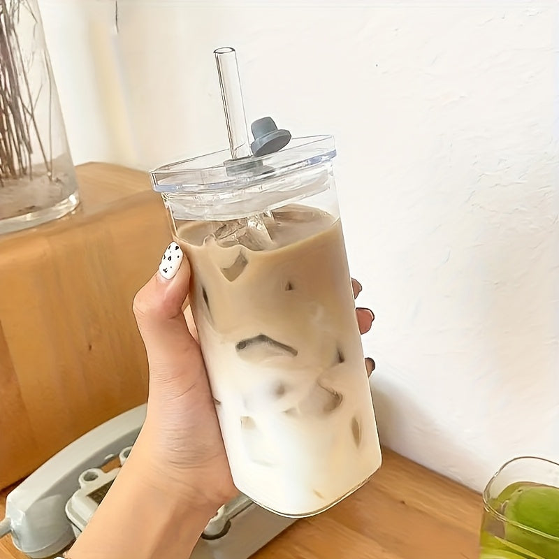 4/6/8pcs Square Glass Cups with Lids, 13oz, Perfect Coffee Cups, Include Straws, Gift for Cup Collectors, Great for Office, Home, School, And Outdoor Use, Weddings, BPA-Free, Comes with Cleaning Brush Tool