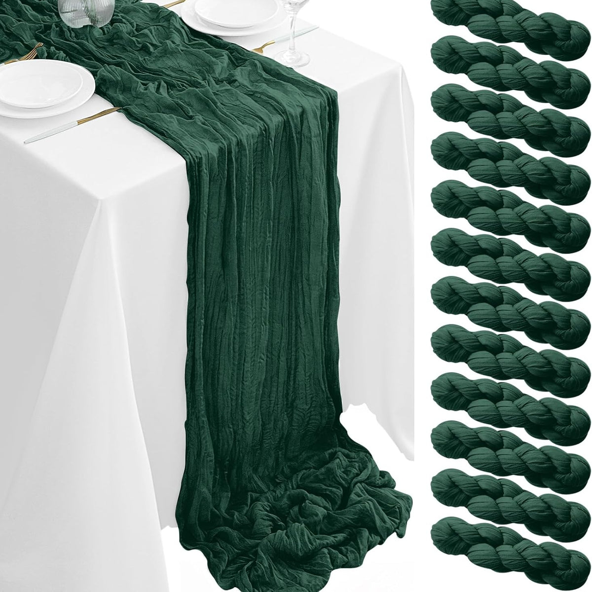 12pcs Cheesecloth Table Runner 10ft Boho Gauze Table Runner 21.3*120Inch Rustic Cheese Cloth Roll Romantic Long Cheesecloth Bulk for Wedding Bridal Shower Birthday Party Decor