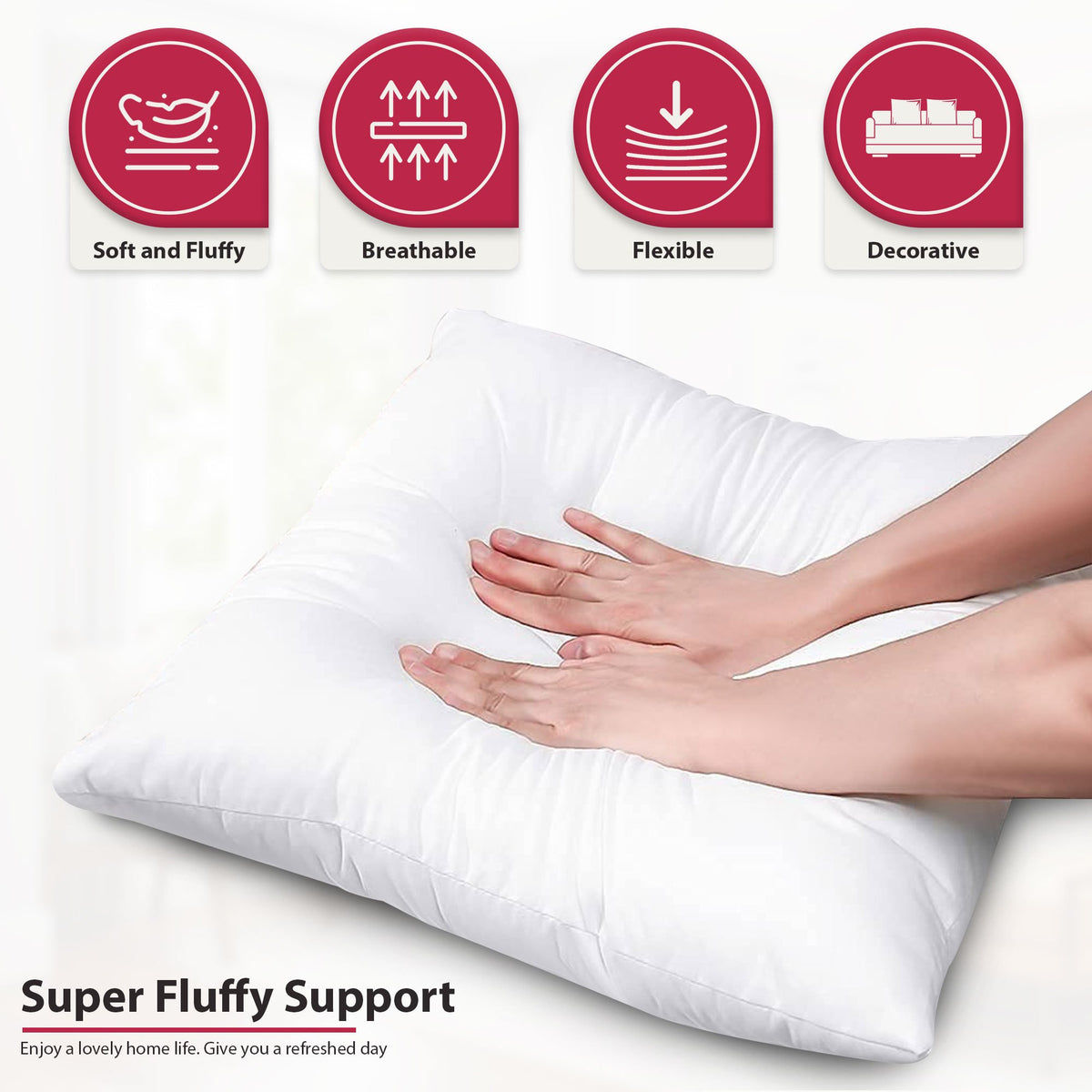 Lux Decor 4/8 Pack Throw Pillows - Down Alternative Pillow Inserts For Decoration - Throw White Pillows For Bed & Couch, Luxury Soft Fluffy Pillows For Living Room, Hypoallergenic Filled Square Cushion Throw Pillow, Washable & Cozy Bedroom Accessories