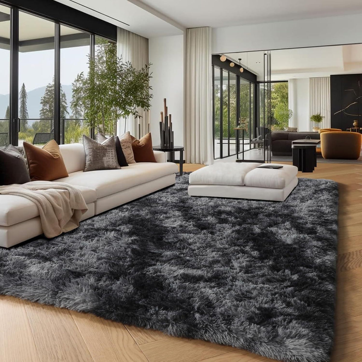 Extra Large Fluffy Shaggy Rug Suitable for Living Room Bedroom Carpet - Plush Soft Modern with Shag Carpet, Machine Washable Black Fuzzy Rug Suitable for Playroom,, Cozy Indoor Decor for Christmas Gift