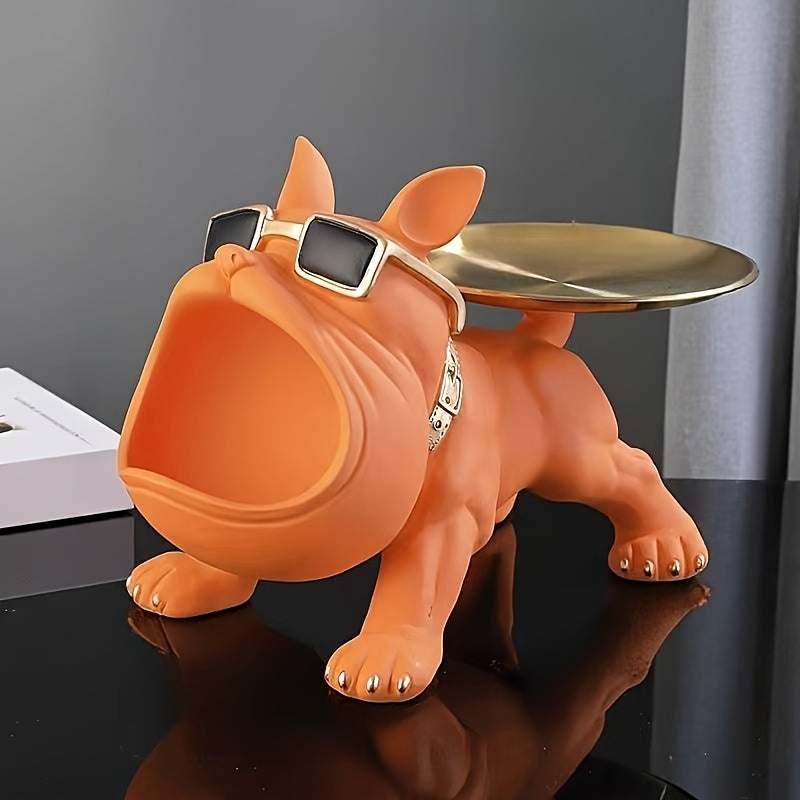 Modern Decorative Resin Bulldog Tray Statue, Dog Tray Storage Entrance Keychain, Candy Jewelry Earring Tray, Suitable for Home Decoration, Modern Art Dining Table Decoration, Office Christmas And New Year Decorations