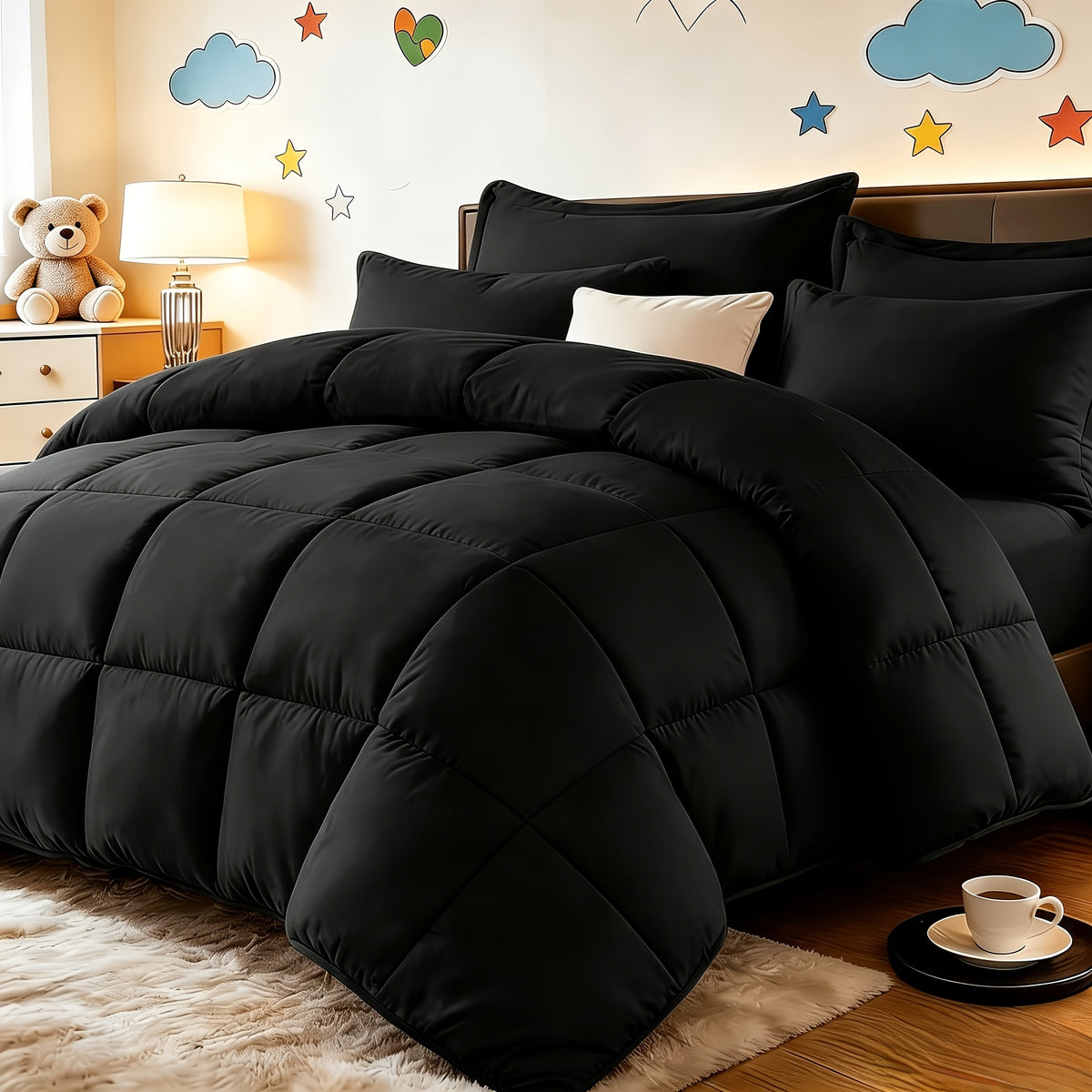 2/3pcs Red And Black bedding with All-Season Comforter, Available in Standard Double/King Double/Super King Sizes. Includes 1 Comforter And 1/2 Pillowcases, Suitable for Kids' Rooms, School Dormitories, Apartments