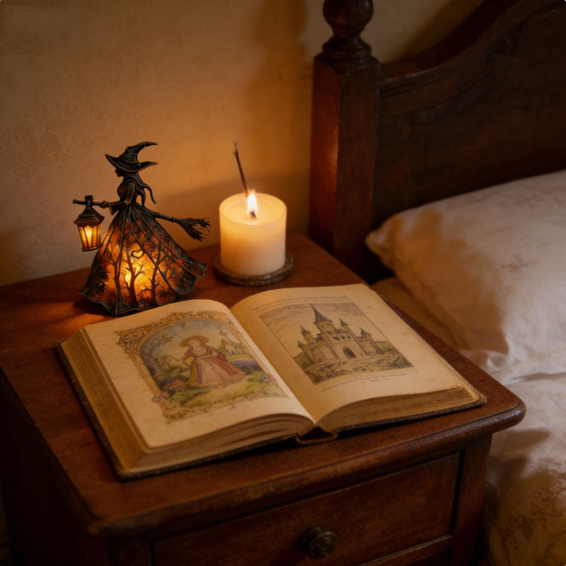 3D Halloween Witch Lamp Gothic Halloween Small Witch Lamp Statue Resin Decoration, Warm-Toned And Interesting Style, Table Lamp, Suitable for Home Decoration, Witch Statue with Lamp, Can Be Used As Bedside Lamp Or Table Decoration