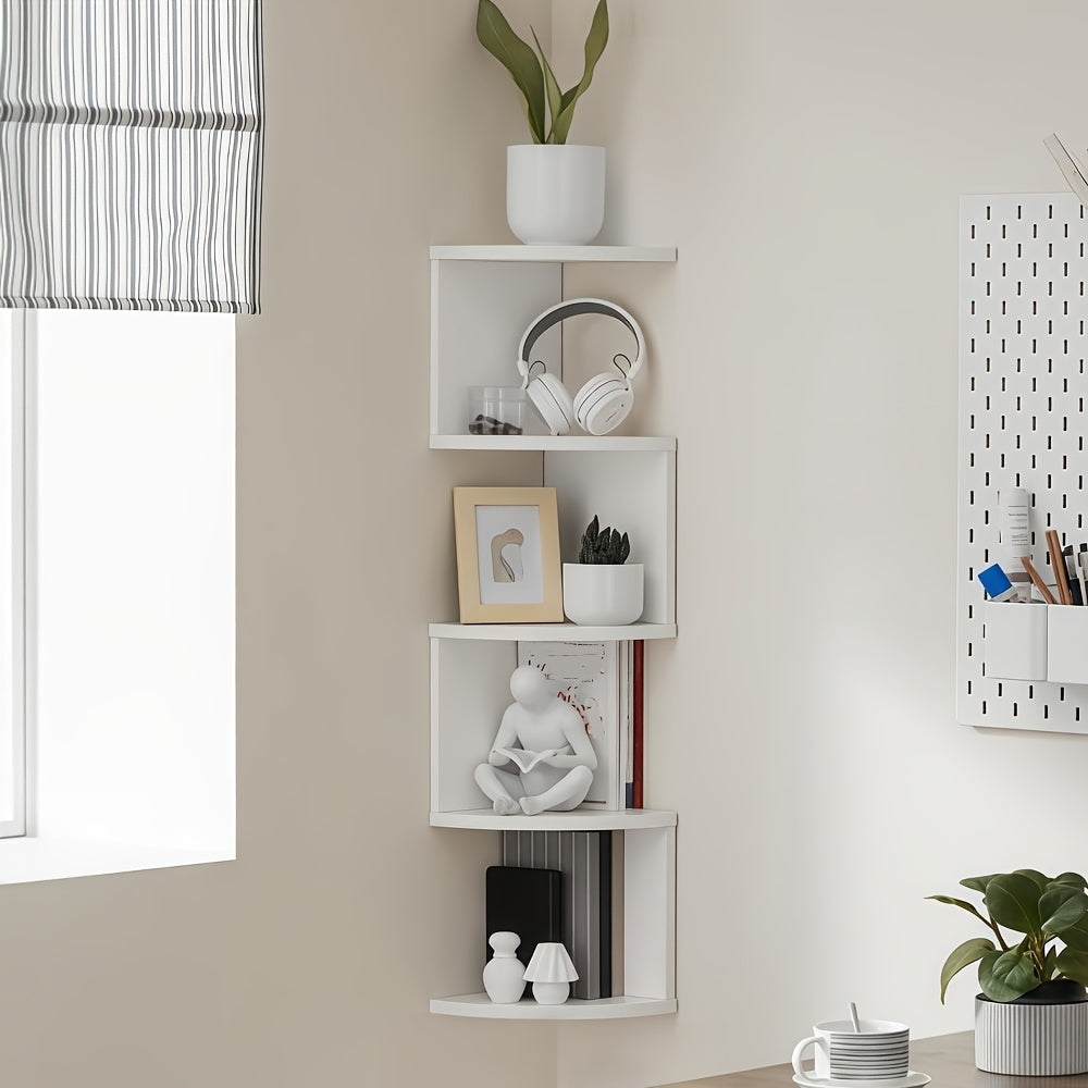 5-tier/3-tier Practical Shelf, Wall-mounted Corner Shelf, Easy to Install, Multi-layer Wall-mounted Storage Rack, Floating Shelf for Living Room, Bedroom, Kitchen, Bathroom, Office - Creative Decorative Storage Rack, Perfect Gift, 1/2pcs White/black