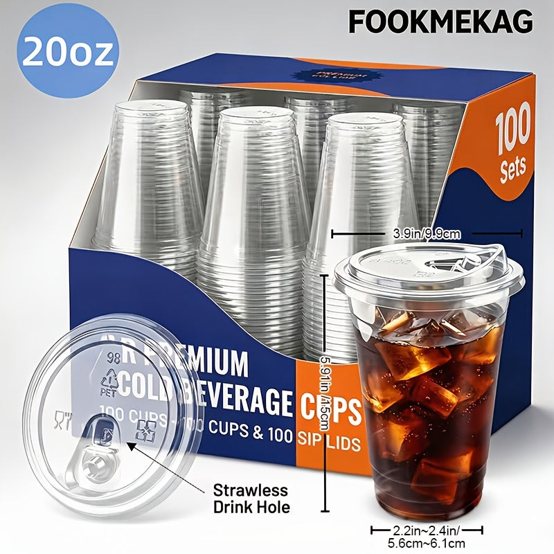 [100pcs]Clear Plastic Mug with Slanted Lid - Disposable Iced Coffee Cup, Smoothie & Cold Drink Storage Container - PET Crystal Party Mug - Perfect Choice for Mother's Day, Halloween, Christmas, Thanksgiving, Small Parties And Family Gatherings