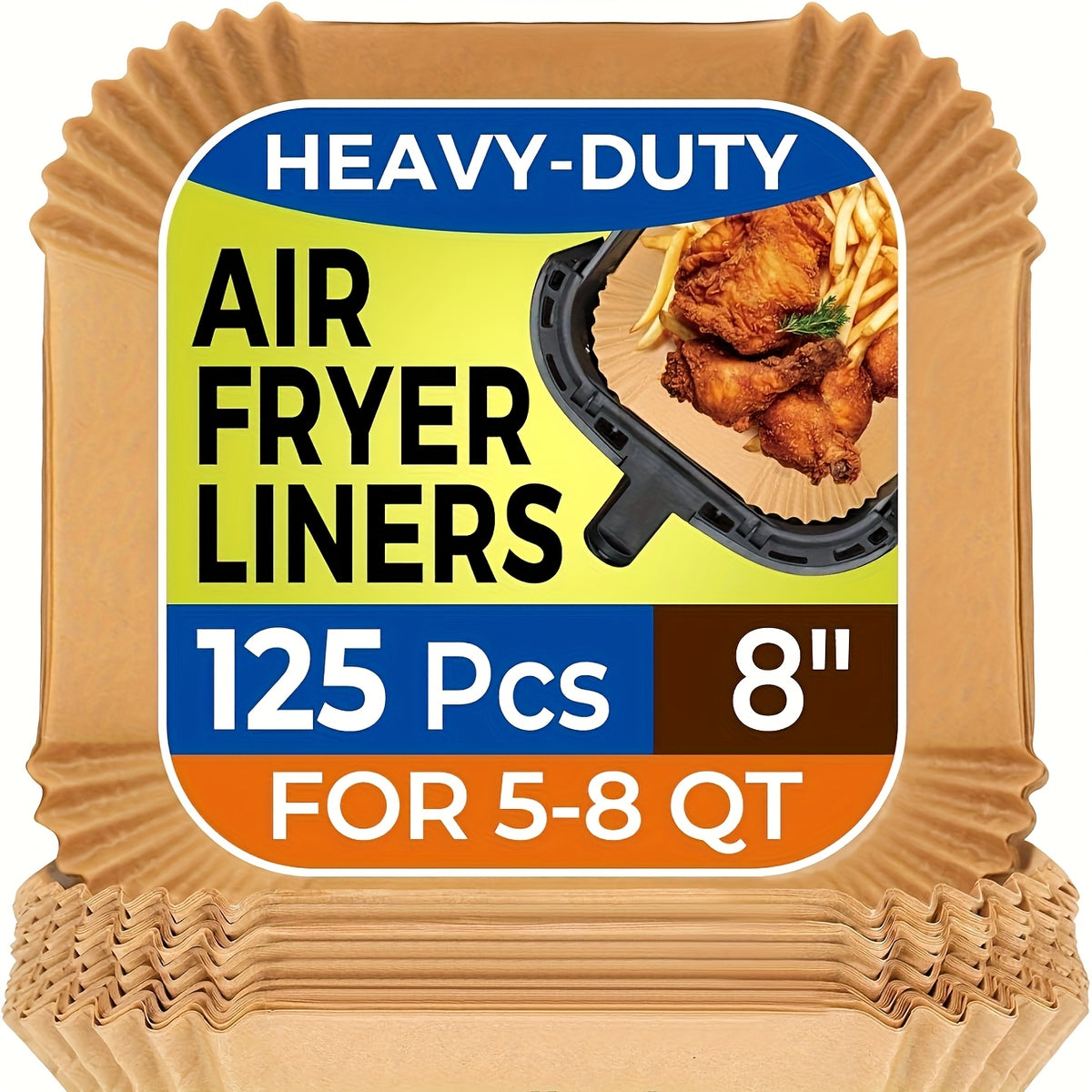125/250 Count Air Fryer Paper Liners, Disposable Microwave Air Fryer Liners, Non-Stick Air Fryer Liners, Square Bleach-Free (8 Inches), Suitable for 5-8QT Air Fryers, Baking Microwave, Air Fryer Accessories