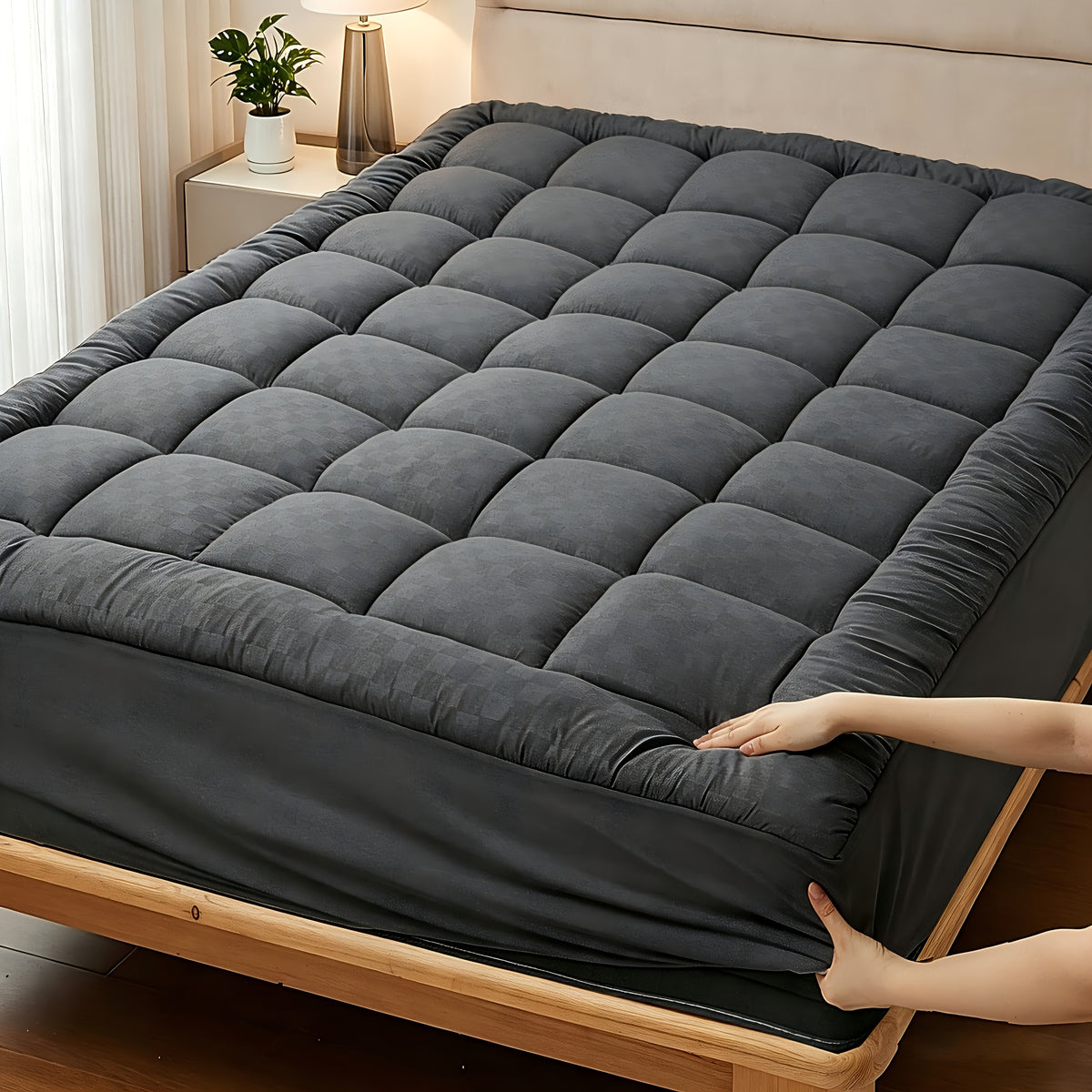 Cooling Mattress Topper, Overfilled Down Alternative Pillow Top, Fits 8-21 Inch Deep Pocket, Baffle Box Design Plush & Support Snow Down Alternative, Hotel Quality