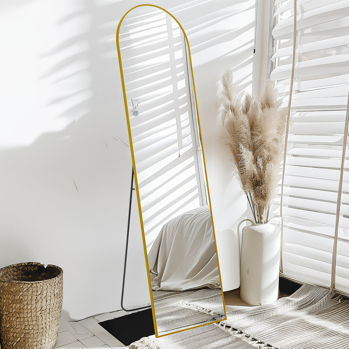 Arched Full Body Mirror with Stand, 59"x16" Rim Floor Mirror, Office Decorative Furniture, Moisture and Shatter Resistant Nano Glass Vertical Full Body Mirror, Grooming Mirror