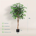 Artificial Ficus Tree with Natural Wood Trunk, 4 to 7 FT Faux Potted Greenery with Lifelike Silk Leaves for Living Room, Bedroom and Office Decor
