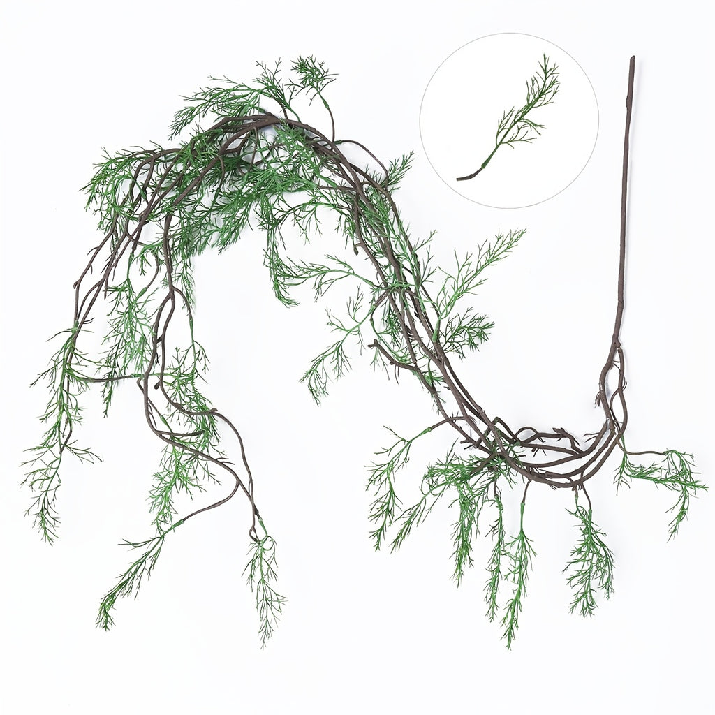 Artificial Trailing Greenery Vine, 62.99-Inch Plastic Hanging Plant with Fine Fern-Like Foliage and Branching Stems for Home Office and Shelf Decor