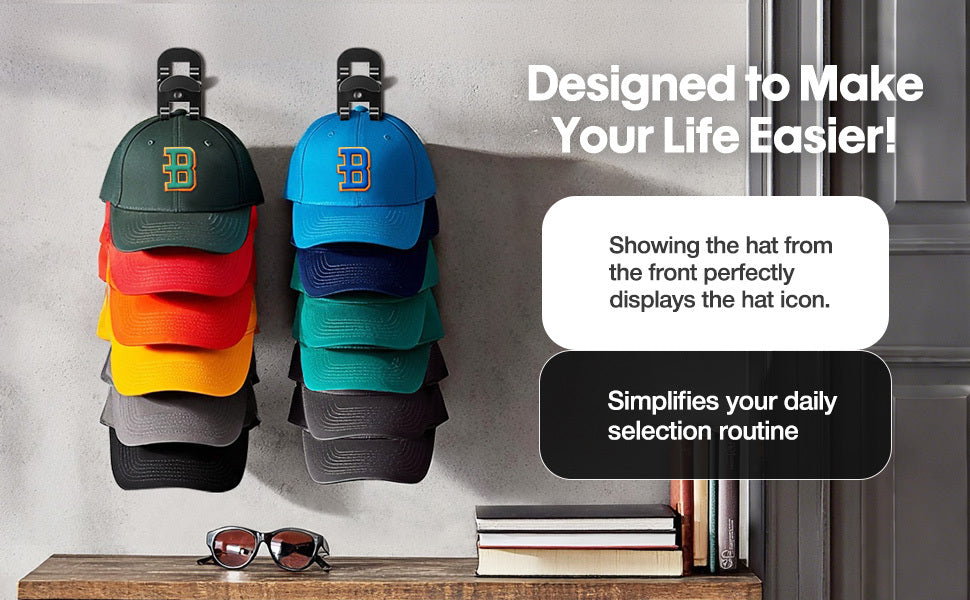 Baseball Cap Rack, Multi-functional Adhesive or Wall-drilled Installation Cap Rack, Multi-layer Cap Storage, Durable Plastic, Wall-mounted Cap Hook That Can Hold up to 20 Caps, Suitable for Closet Doors and Bedrooms, Cap Storage Organizer, a Must-hav