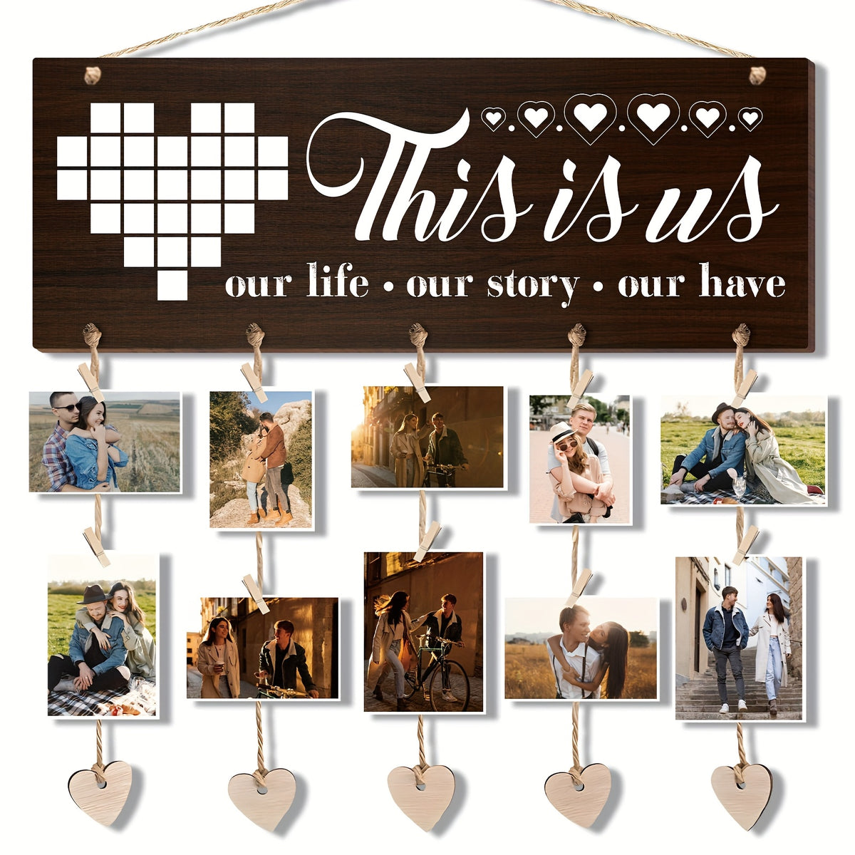 1 Set Wooden Hanging Photo Frames, I Love You to The Moon And Back Picture Holder - Gifts for Him Boyfriend, Her Girlfriend And Wife Husband, Romantic Picture Frame Gifts of Couples for Wedding, Anniversary, Valentine'S Day, Christmas Gifts