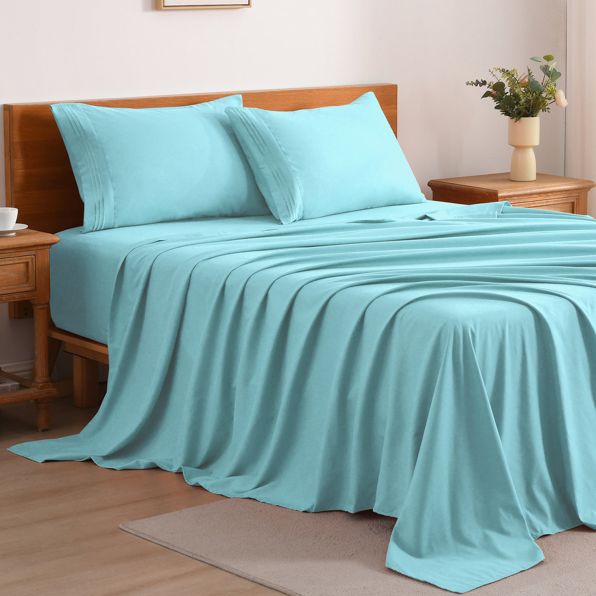 3/4-Piece Cooling Bed Sheet Set, Soft & Breathable Bedding with 18-Inch Deep Pocket, Hotel Luxury Sheets for Summer