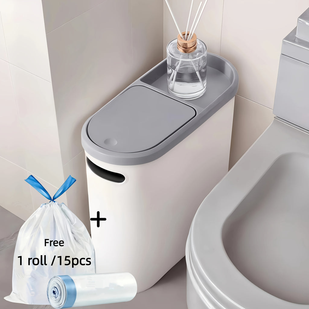 2/1pc Compact And Durable Plastic Bathroom Trash Can | with Built-In Handles, Rustproof, Space-Saving Design, Ideal for Small Spaces in Bathroom, Laundry, And Home Office(Includes Trash Bags)