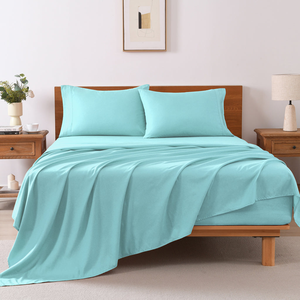 3/4-Piece Cooling Bed Sheet Set, Soft & Breathable Bedding with 18-Inch Deep Pocket, Hotel Luxury Sheets for Summer