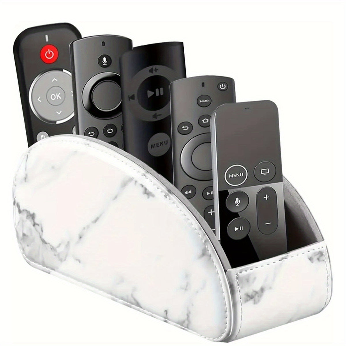 Remote Control Holder with 5 Compartments, Faux Leather Multifunctional Desktop Storage Box/Remote Organizer Caddy/Pen Case/Home Storage Container for Remote Controls, Pens, Eyeglasses, Makeup Brushes, Office Stationery, etc. Home Decor and Accessor