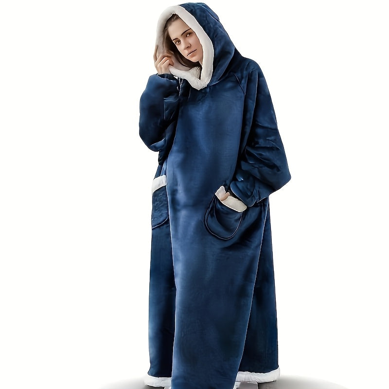 1pc Thick Warm Hoodie Flannel Extra Long Wearable Blanket for Women And Men, Oversized Blanket Sweatshirt Super Soft And Warm And Comfortable Winter Giant Adult Wearable Blanket Hoodie with Pockets