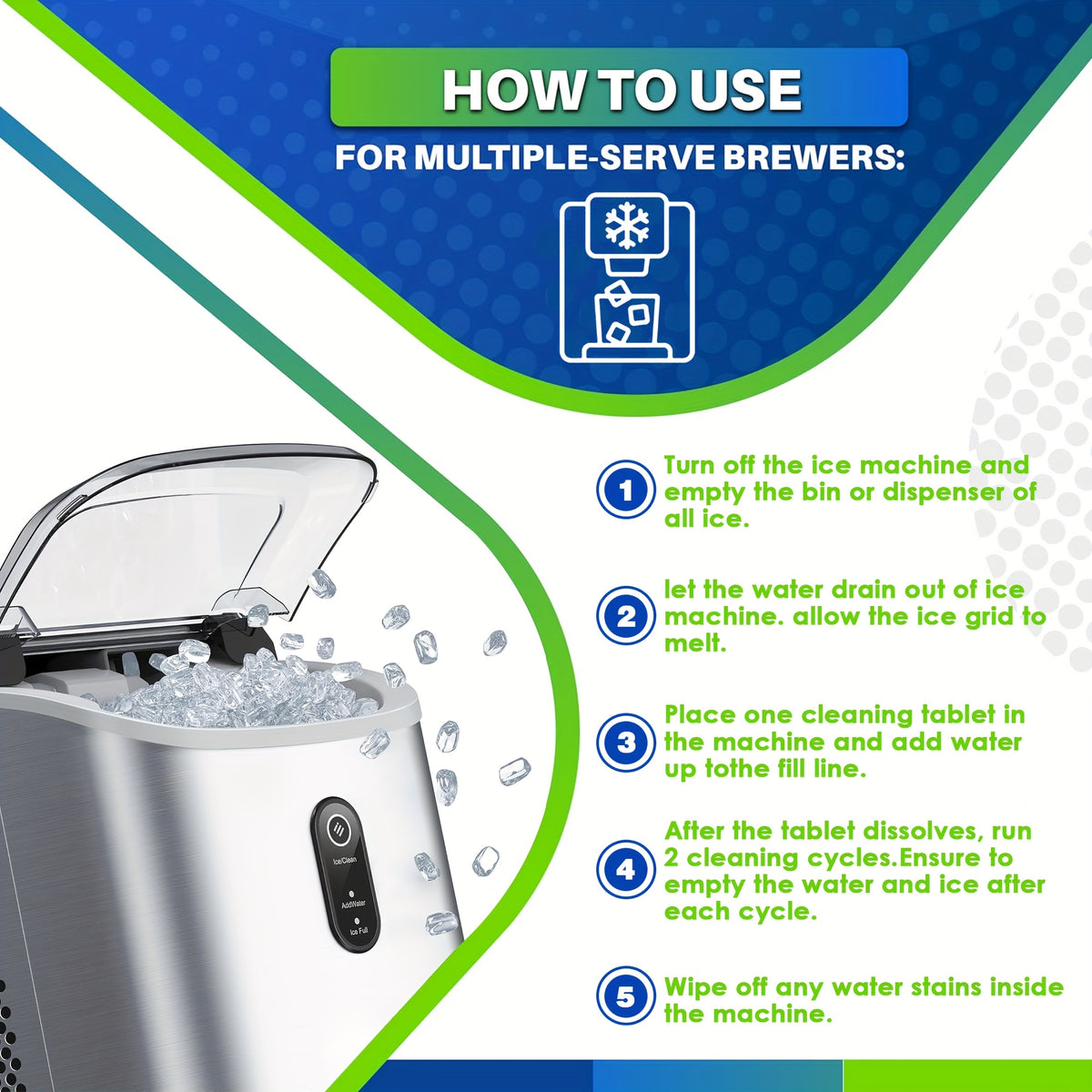 Ice Maker Cleaning Tablets, 24 or 36 Piece Ice Machine Cleaner and Descaler for Countertop and Portable Machine Maintenance and Mineral Buildup