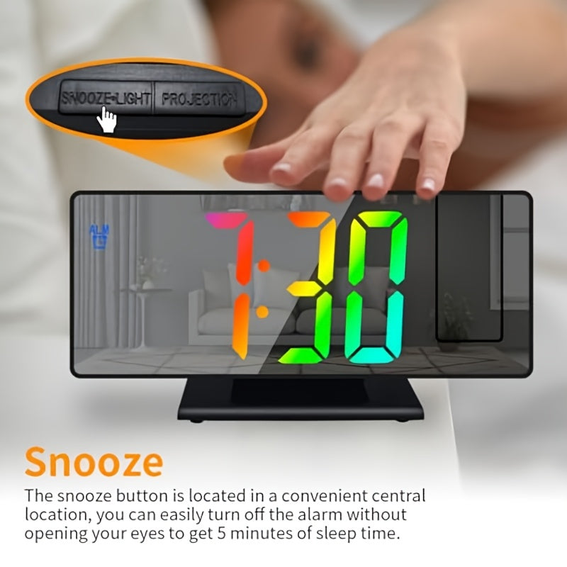 Multi-function Digital Projection Alarm Clock - 180° Rotation, Temperature Display, Adjustable Brightness, Night Mode, Snooze Function - USB Powered LED Clock for Bedroom And Living Room Decoration