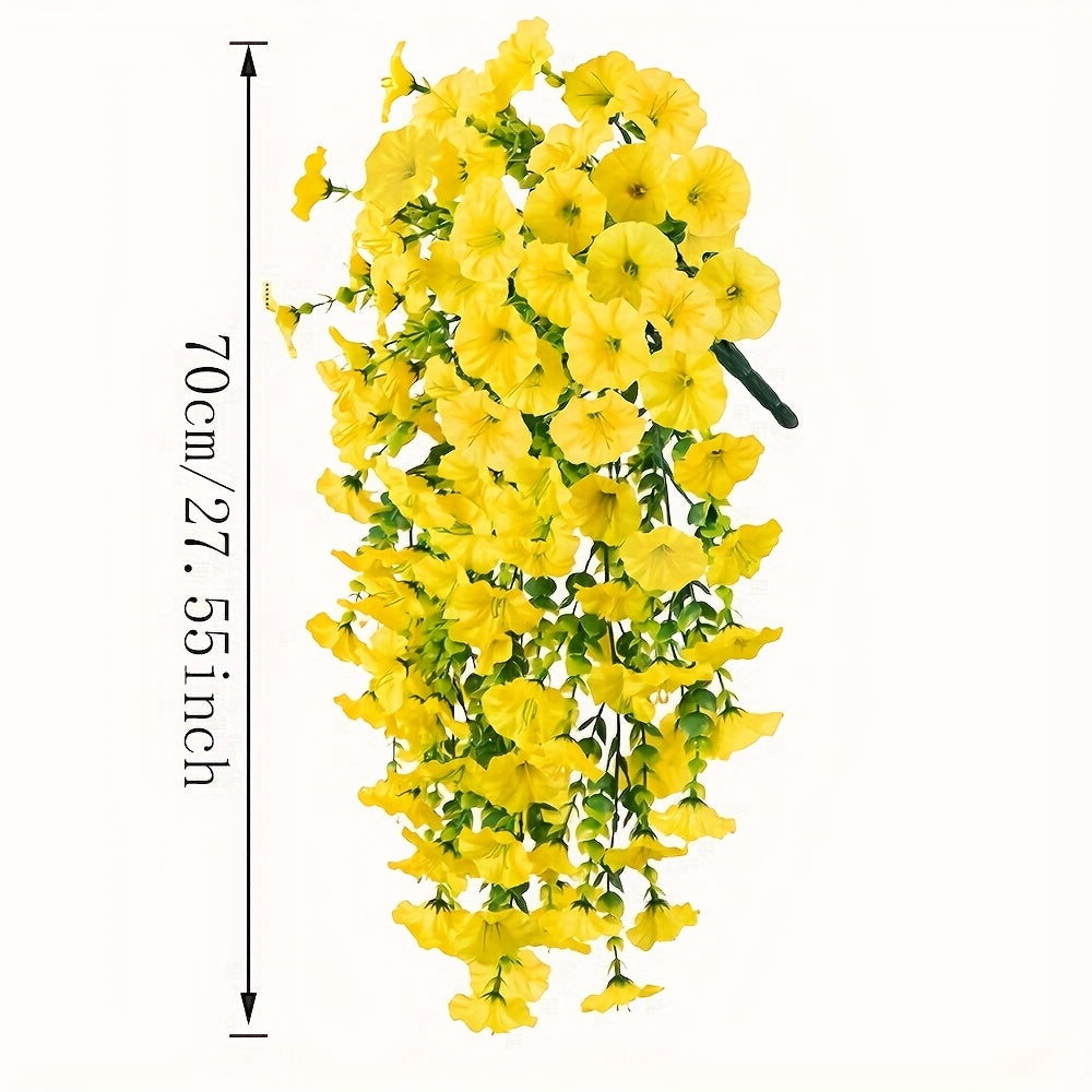 4pcs Artificial cascading Hanging Flowers - Fake Blooms with 45 Flowering Branches, Low-Maintenance Faux Plants for Garden, Porch,, Balcony - Christmas & Year-Round Decor No Watering, Plastic/P Realistic flowers for wedding