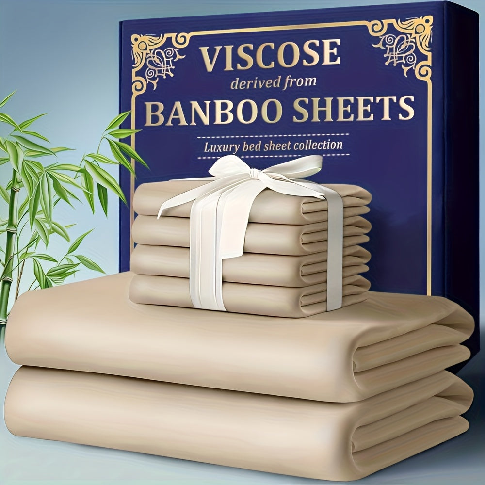 3/4pcs Bamboo Cooling Bed Sheet Set - 2300 TC Ultra Soft & Breathable, Shrink-Resistant, Smooth & Comfortable For All Season | Deep Pocket Fitted Sheet, Flat Sheet, Pillowcases | Room Decor, Random Color