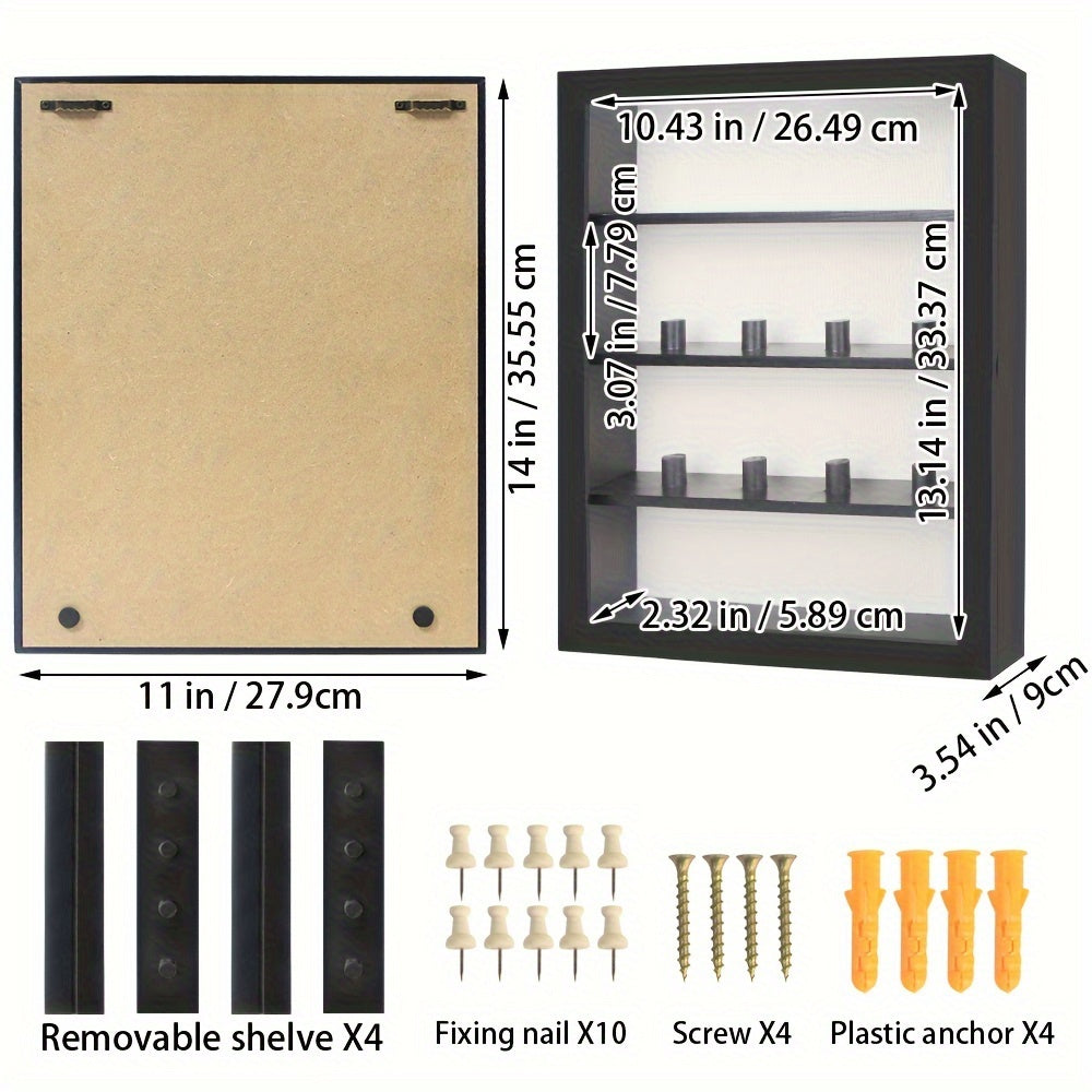 11x14 Large Country Memory Display Box Flowers, Pictures, Championship Rings, MEDALS, Coins, Pin Collection And More, Including 4 Removable Shelving Shadow Box Frames