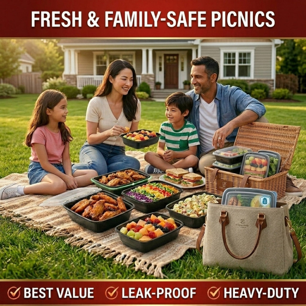 10/100pcs(5/50 Containers+5/50 Lids) 38oz Black Rectangular Meal Prep Containers, Plastic Food Storage Container, Disposable Bento Box, Lunch Box, Kitchen Organizers And Storage Accessories, Microwave & Dishwasher & Freezer Safe, Local Warehouse