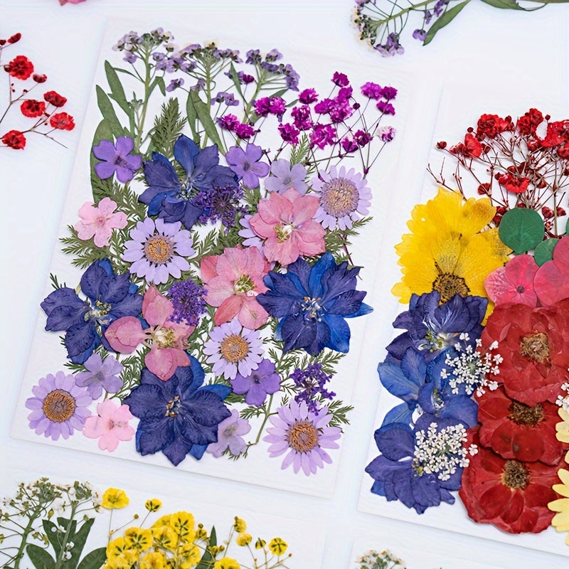140pcs Vibrant Dried Flowers and Leaves Set - Nature-Inspired Decoration Kit for DIY Crafts, Resin Jewelry, Scrapbooking and More