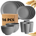 Wheat Straw Dish Set for Everyday Dining, 16 or 32 Piece Lightweight Dinner Plates Dessert Plates Bowls and Cups for 4 or 8, Dishwasher Safe
