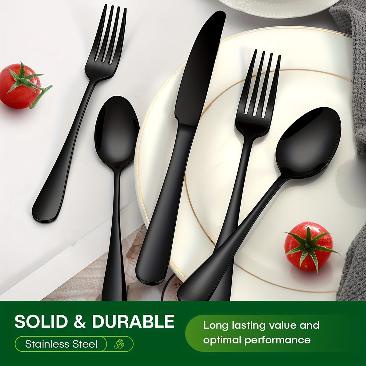 24/60pcs Silvery/Black Stainless Steel Tableware Suitable for 4/12 People to Use, Steak Knife, Salad Fork, Dessert Spoons, Cutlery Set with Gift Box, Kitchen Additions, Home Outdoor, Wedding Camping Stuff, Christmas Party Gift, Dishwasher Safe