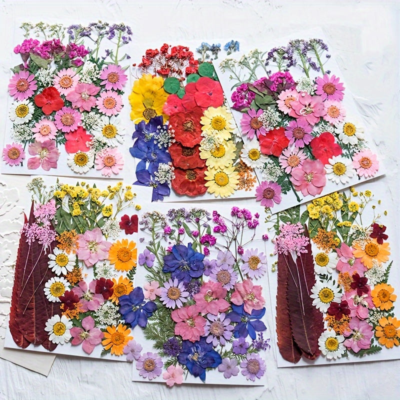 140pcs Vibrant Dried Flowers and Leaves Set - Nature-Inspired Decoration Kit for DIY Crafts, Resin Jewelry, Scrapbooking and More