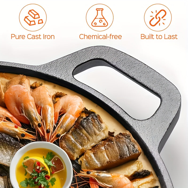 1/2/3pcs Cast Iron Pan, Pre Seasoned, Multifunctional, Non-Stick, for Pizza Lovers, for Home Kitchens, Outdoor Cooking, Durable, Even-Heating, Versatile, Compatible with All Stoves, Perfect for Home Kitchens And Outdoor Cooking