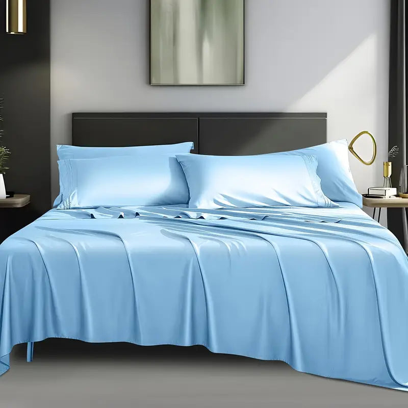 4pcs 2200TC Cooling Bamboo Bed Sheet Set Summer Chill Collection-16" Deep Pocket - Ultra Soft Luxury Bedding W/ Flat Sheet, Fitted Sheet & Pillowcases (Beat The Hea Stay Cool All Night) Queen Size Sheet Set Breathable Sheets Sets Queen Size Gifts