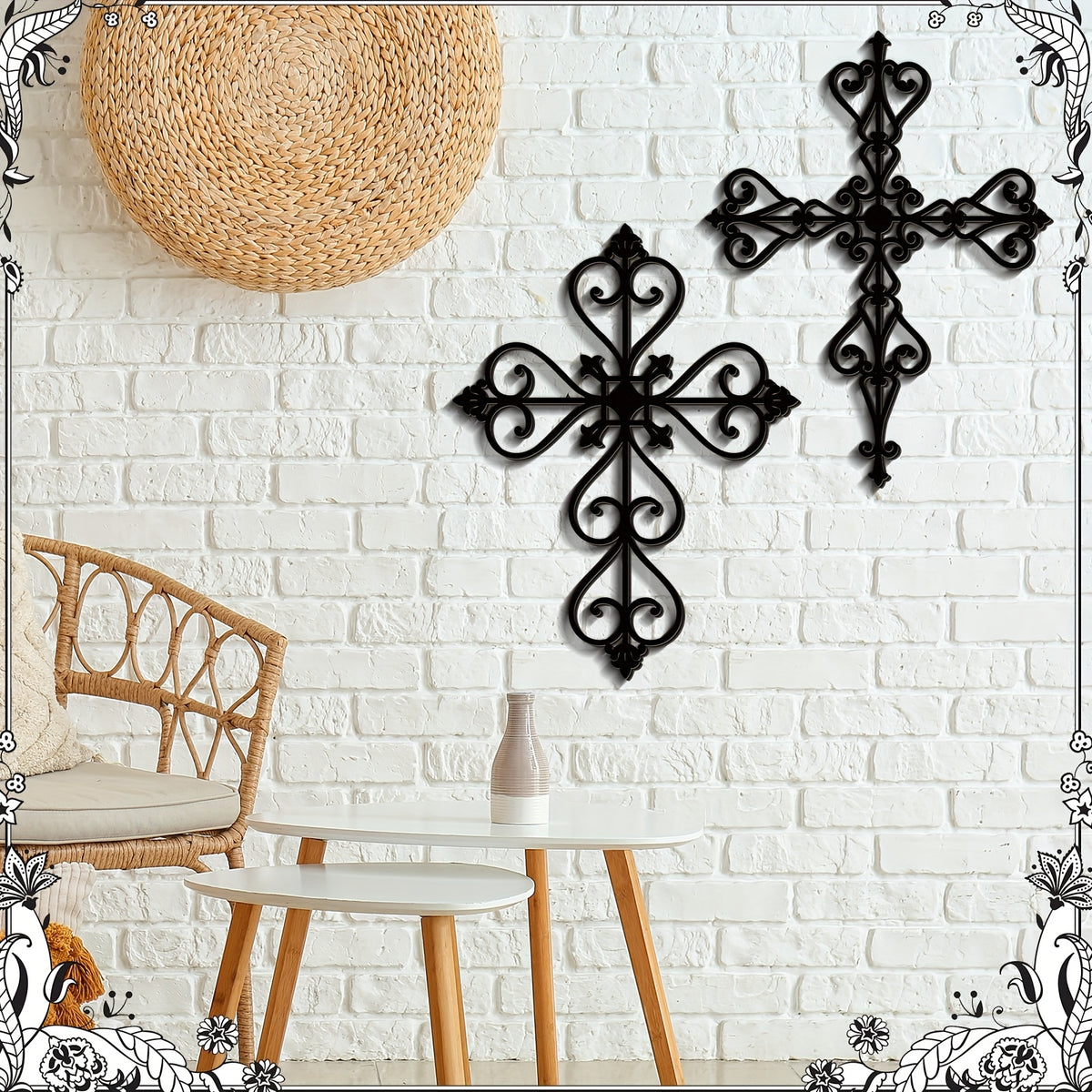 6pcs Wooden Wall Hanging Cross Vintage Hand Carved Wall Crosses Decor for Home Decor Decorative Cross Catholic Crucifix for Living Room, 12 X 8 Inch
