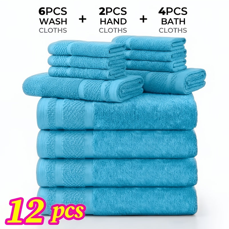 12/24pcs Bath Cloths Set, Hotel Quality Thick Bath Cloths | Highly Absorbent & Quick-Dry | 4/8 Bath Cloths & 2/4 Hand & 6/12 Washcloths, Cotton for Hotel Spa Gym & Home Bathroom Essentials
