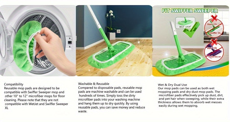 15Pack Reusable Microfiber Mop Pads for Swiffer Sweeper Mop(9.84inch-11.02inch) - Dry Sweeping Cloths & Wet Mopping Cloths for Household Cleaning - Washable Wet Pads for Mopping Floors(Mop Is Not Included)